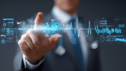 A professional interacting with digital health data, showcasing innovation in medical technology and patient care.