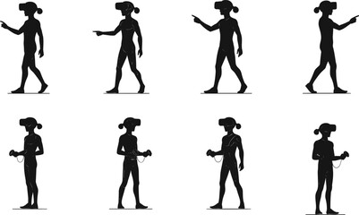 Virtual reality silhouettes, VR headset pointing, immersive technology, controller usage, interactive