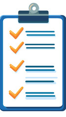 Fototapeta premium Checklist with Four Completed Items on Blue Clipboard Flat Minimalist Vector Illustration for Task Management Organization and Productivity Concept