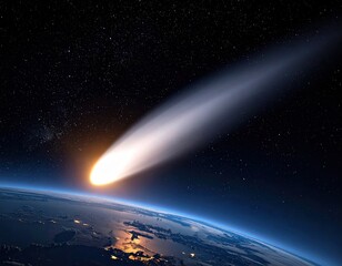 Obraz premium Fiery comet streaks across Earth's atmosphere