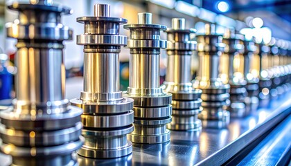 Polished Metal Shaft Components in a Row
