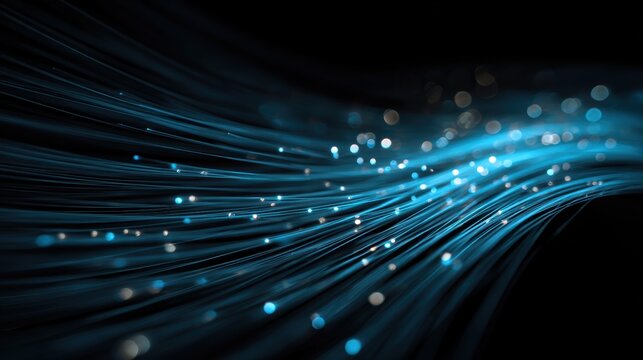 Abstract digital background featuring glowing blue lines and particles in motion, symbolizing innovation and connectivity.