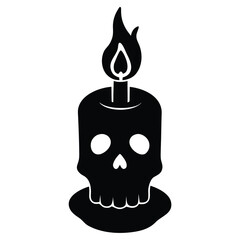 dark candle skull silhouette vector illustration