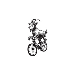 Obraz premium Black and White Goat Riding a Bike Illustration in Simple Vector Line Art Minimalist Style Design
