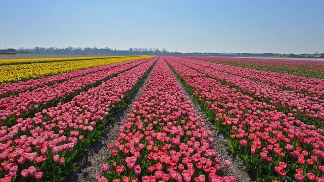 Tulpen, Feld, (Tulipa), rosa, bl&uuml;hend, Reihen, Fr&uuml;hling, S&uuml;dholland, Niederlande, Europa