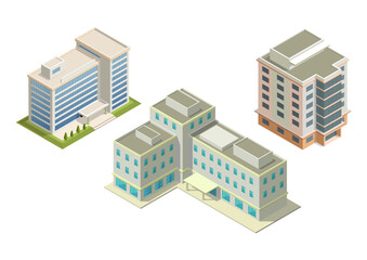 Set of isometric modern building for map or game asset