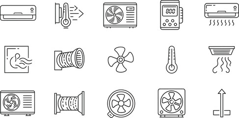 Air conditioning and ventilation system icons isolated on white background