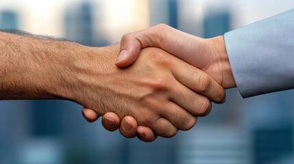 Close up of handshake between two business partners, symbolizing agreement and collaboration