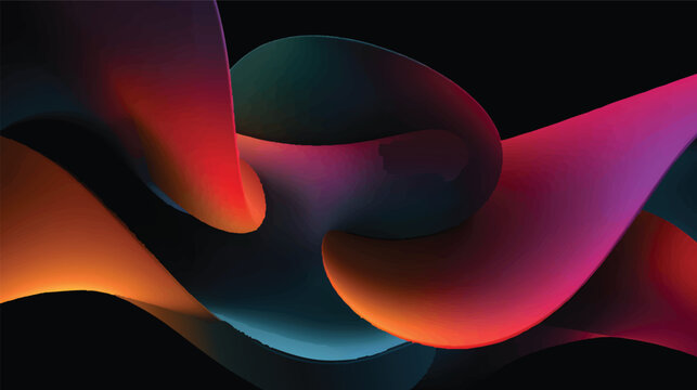 A vibrant abstract background featuring smooth, flowing curves in shades of orange, purple, and blue against a dark backdrop