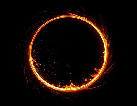 Glowing orange ring of fire swirling on pure black