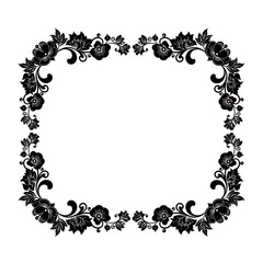 Ornate black floral frame decorative element elegant border design for invitations and crafts silhouette flat design vector illustration white background