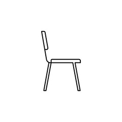 Simple outline icon of a modern minimalist side chair viewed in profile, symbolizing furniture, seating, home decor, office space, and contemporary design elements.