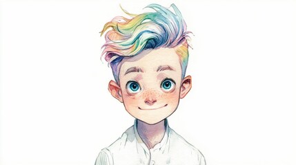 Portrait of a young person with colorful hair, light skin, and a gentle smile