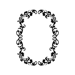 Elegant black floral oval frame decorative design with ornate swirls and leaves silhouette flat design vector illustration white background