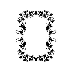 Elegant black floral oval border frame decorative flourish for design projects and invitations silhouette flat design vector illustration white background