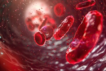 Photorealistic microscopic view of red blood cells with a single white cell