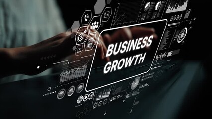 Digital interface with graphs and charts showcasing business growth and technology in a modern workspace. Asymptotic smart data analytic. - Powered by Adobe