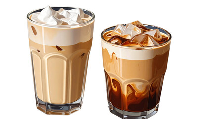 Iced coffee glasses duo isolated on transparent background
