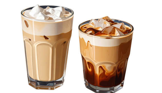 Iced coffee glasses duo isolated on transparent background