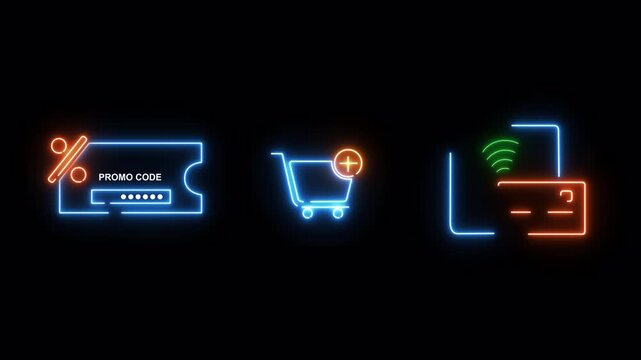 Black Friday & Cyber Monday E-commerce Icons - Animated Neon UI Elements with Alpha Channel