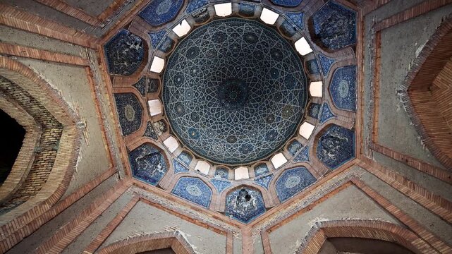 Stunning interior of the Turbek Khanum Mausoleum in historic Koneurgench, Turkmenistan