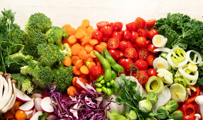 Healthy vegetarian food background. Sliced fresh vegetables.