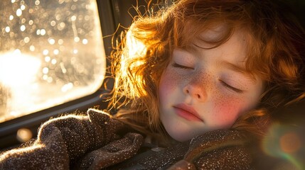 Close-Up Portrait of a Dreamy Schoolgirl with Freckles and Soft Light on Her Youthful Face