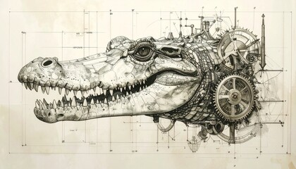 Engineering drawing of a crocodile