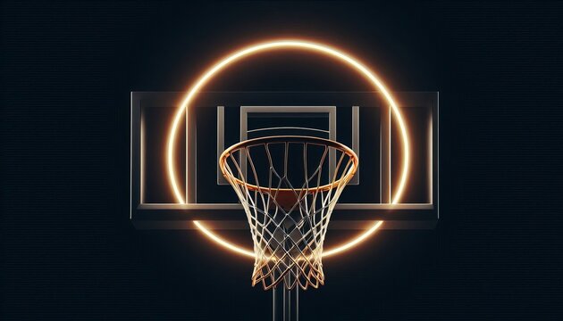 New professional basketball hoop on black background.