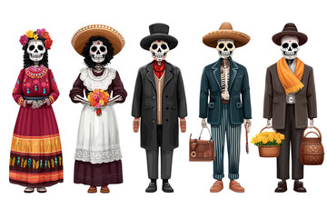 Obraz premium Day of the Dead characters in vintage clothing