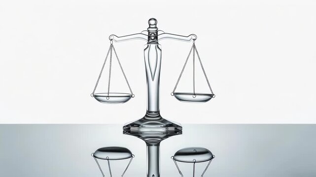modern transparent glass scale of justice on a white background gradient