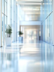 Cool Blurred hotel or office building lobby blur bacground interior view towar reception hall modern luxry white room space with burry corridor and buildingglass wall window Generatie AI