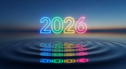 Happy new year 2026 celebration with colorful neon lights