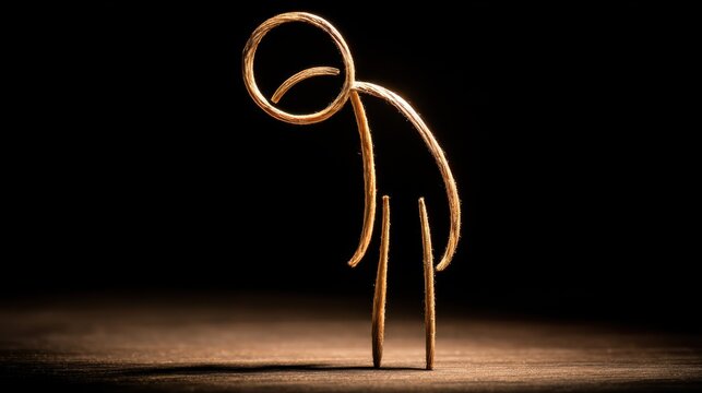 The sad stick figure&rsquo;s slumped posture and drooping limbs express despair and melancholy, reflecting the stillness that follows moments of deep sadness.
