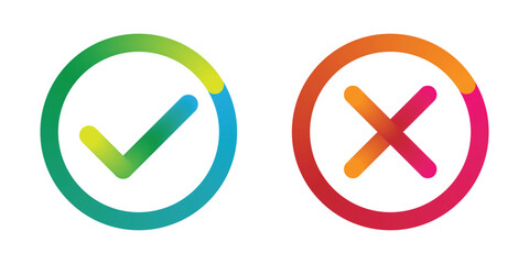 Tick and cross icon. Colourful check mark and x button. Transparent vector and PNG © MKIN