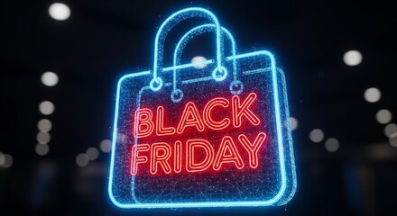 Black friday sale neon shopping bag promotion discounts