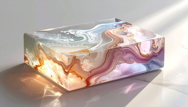Abstract translucent block with marbled design