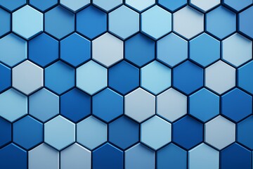 Naklejka premium Abstract blue hexagonal pattern with 3D effect and soft lighting on a seamless geometric background. Modern digital concept for design use. Ai generative