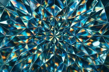 Abstract geometric crystal pattern with prismatic light effects forming a vibrant symmetrical kaleidoscope background. Ai generative. Ai generative