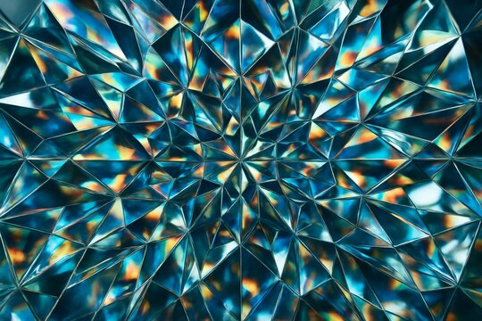 Abstract geometric crystal pattern with prismatic light effects forming a vibrant symmetrical kaleidoscope background. Ai generative. Ai generative