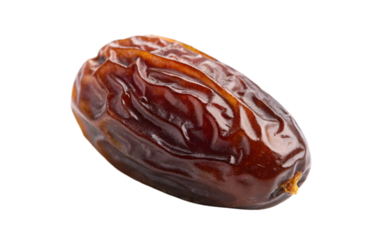 Close up macro photograph of a single dried date fruit on black background dried fruit food