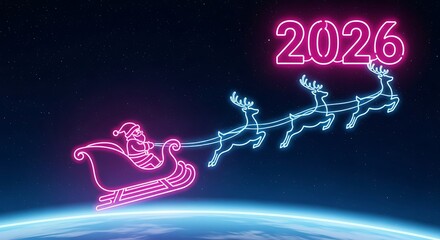 Merry christmas 2026 santa claus reindeer neon light design