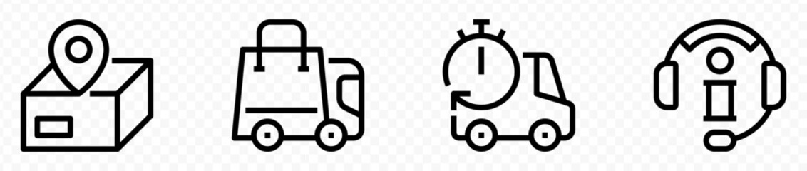 Delivery service icon set. Containing order tracking, delivery home, warehouse, truck, scooter, courier and cargo icons. Shipping symbol. Solid icons vector collection.