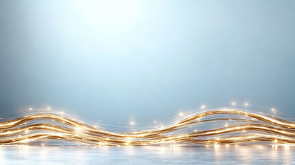 Futuristic waves of light create mesmerizing patterns against soft blue background