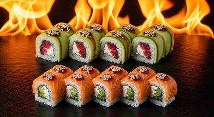 Sushi rolls japanese cuisine food delivery fresh gourmet meal