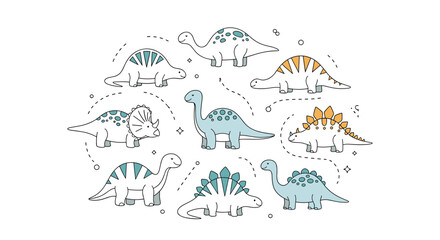 Fototapeta premium A charming circular arrangement of cute cartoon dinosaurs in pastel colors.