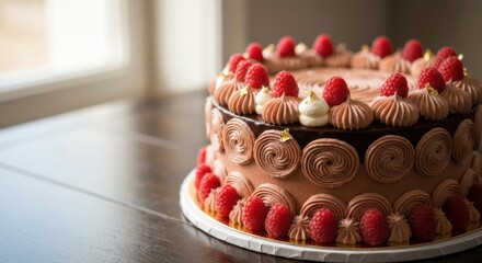 Chocolate raspberry cake with swirled buttercream frosting
