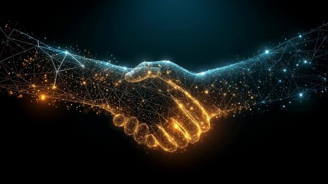 Digital handshake representing connection and collaboration.