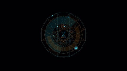 Intricate Geometric HUD Interface Animation with Pulsing Nodes and a Central Data Structure - Powered by Adobe