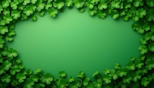 "St. Patrick's Day Celebration Background with Green Shamrocks and Festive Theme"
